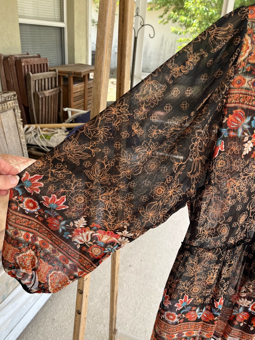Rose & Olive Sheer Boho Tunic in Black and Rust Floral - Picture 3 of 5